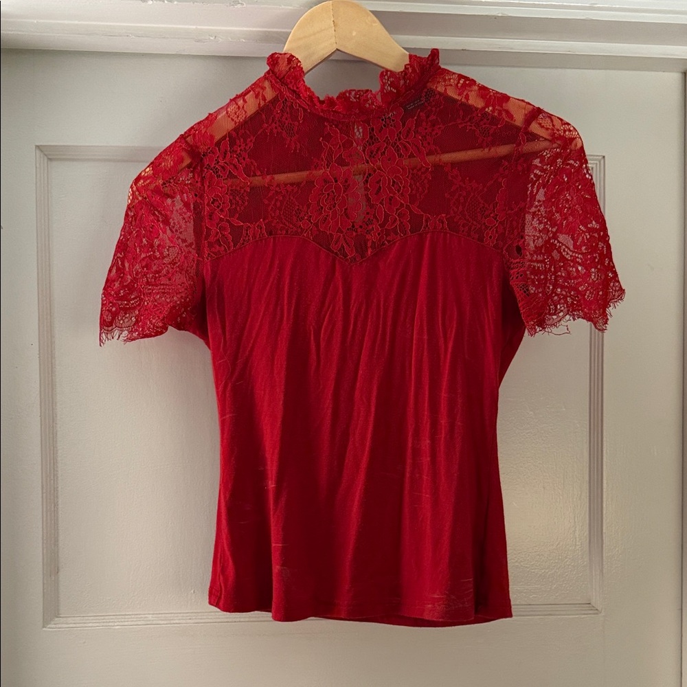 SHEIN Red Lace Blouse
